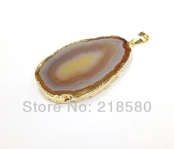 

H-DP52 10pcs Brownr Agat Slice Pendant with 24k Gold Electroplated