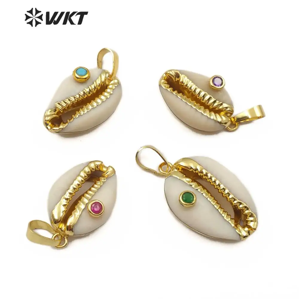 WT JP141 раковина Cowrie кулон натуральный Cowry с CZ бисером Шарм красочная Подвеска из