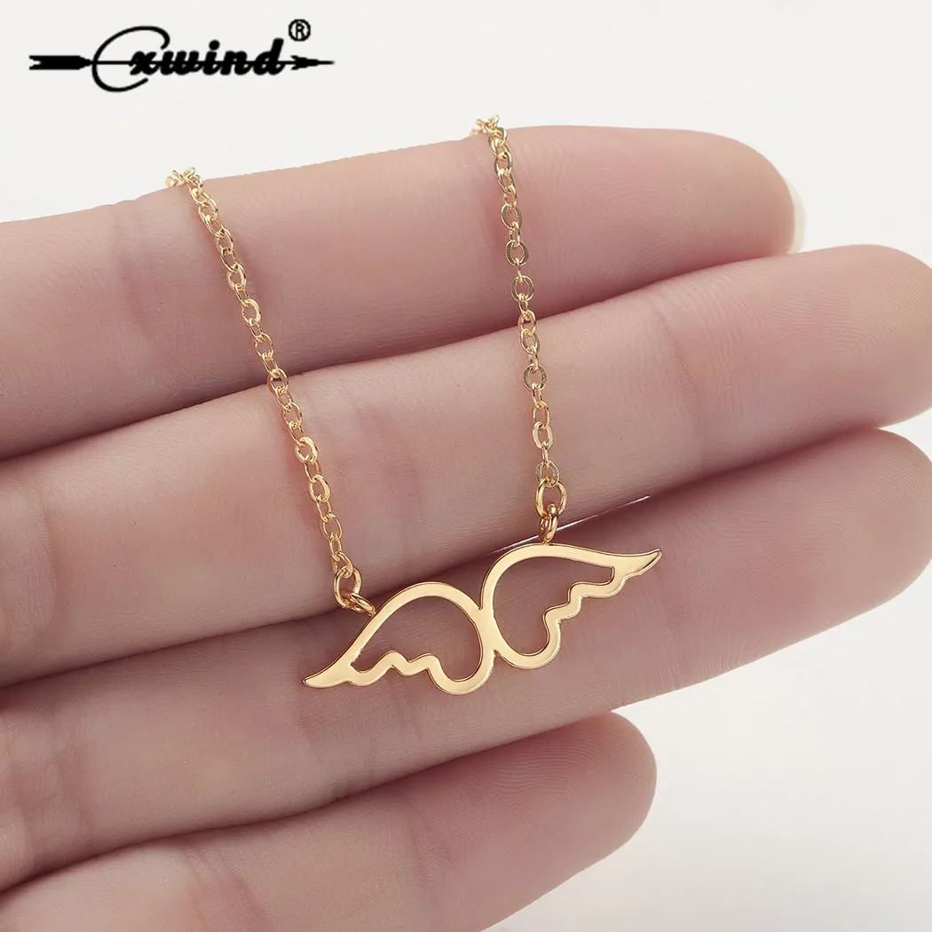 

Cxwind Stainless Steel Statement Wing Choker Necklace Charms Double Angel Wings Pendants Necklaces for Women Gifts collares