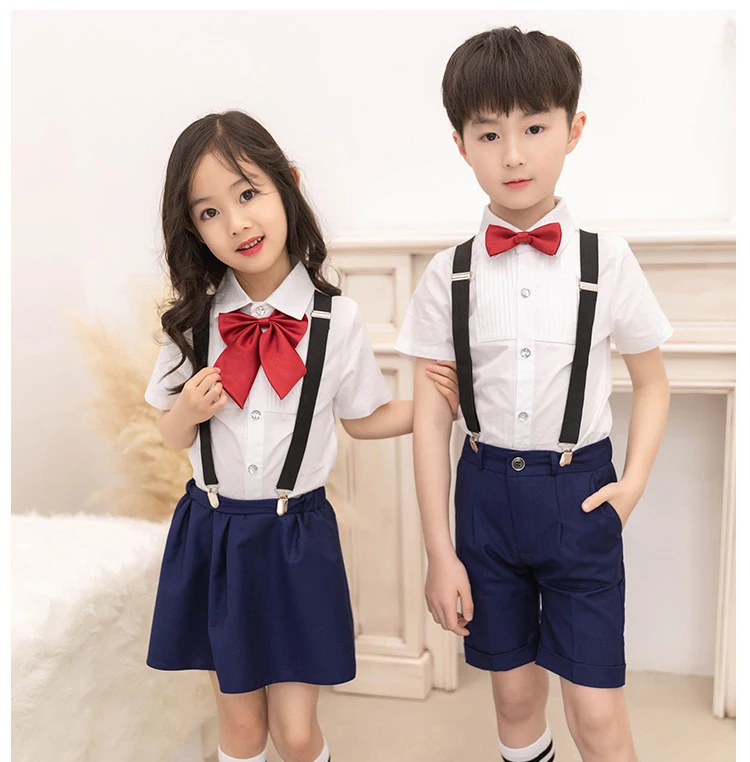 Children School Uniform Set Boys Girls Summer Wedding Skirt Shirts with Free Socks Bowtie Brand Formal Kids Birthday Dress | Детская