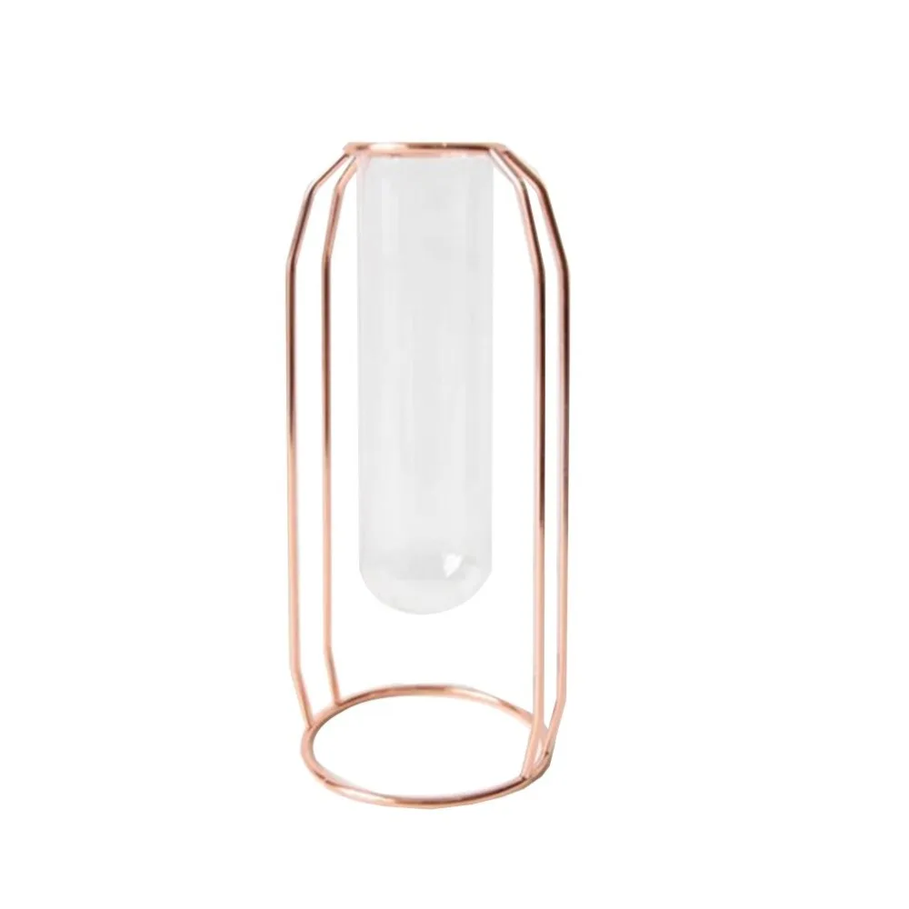 Metal Shelf Glass Vase Hydroponic Glass Pots Flower Vase Decorative Pots Planters Tube Vase