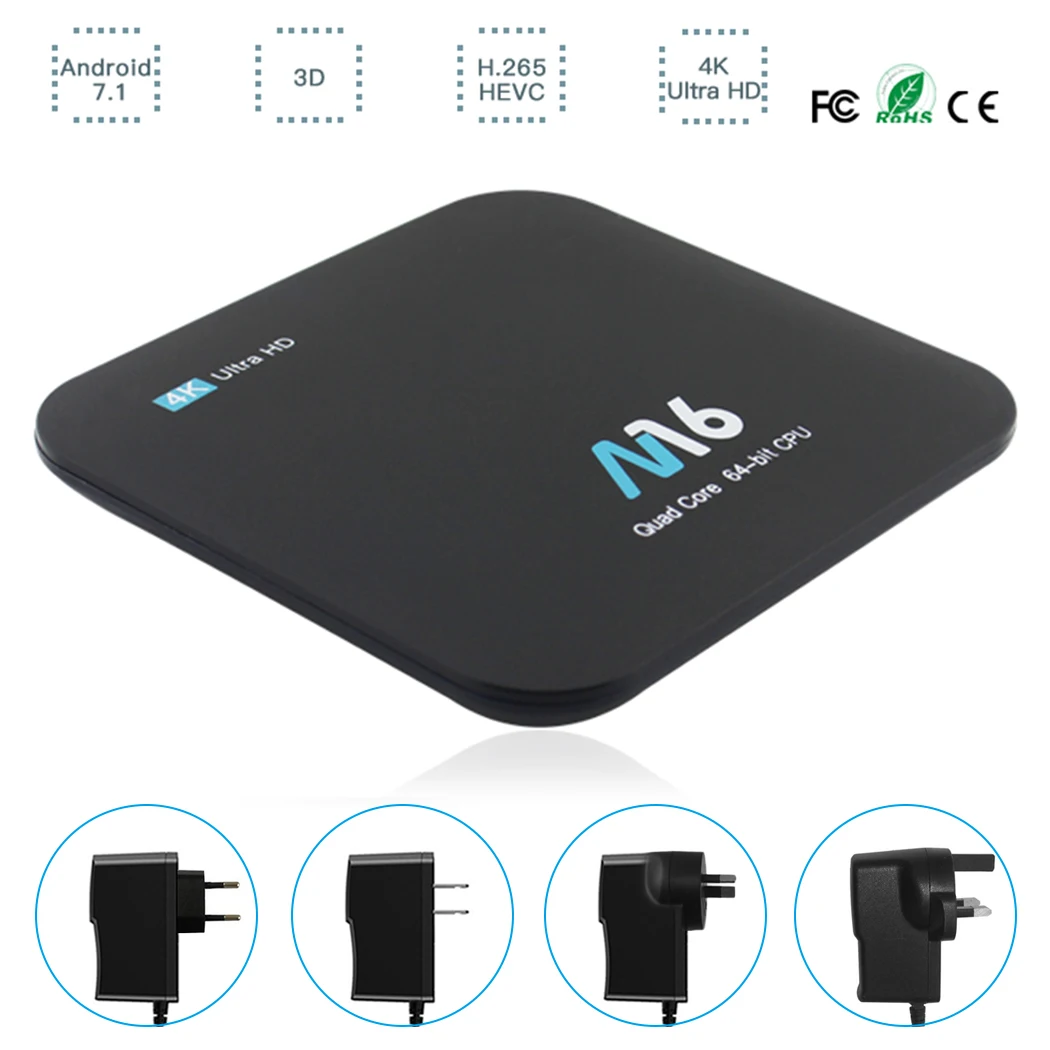 Free Sat Set Top Box Android 7.1 M16 CPU S905X 4K Ultra HD TV-Box 2GDDR3 16GB EMMCC Infrared Remote Control | Электроника