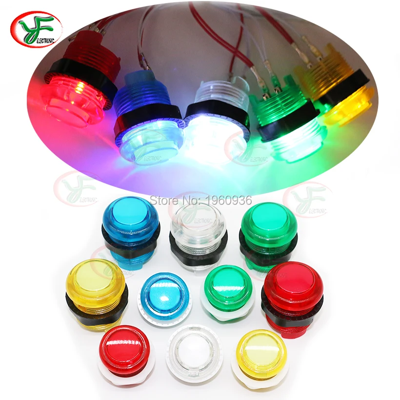 

10 PCS 5V LED Illuminated Push button With 2.8mm Terminal Mirco Swich 33mm Clear Round Buttons For Arcade Game Parts