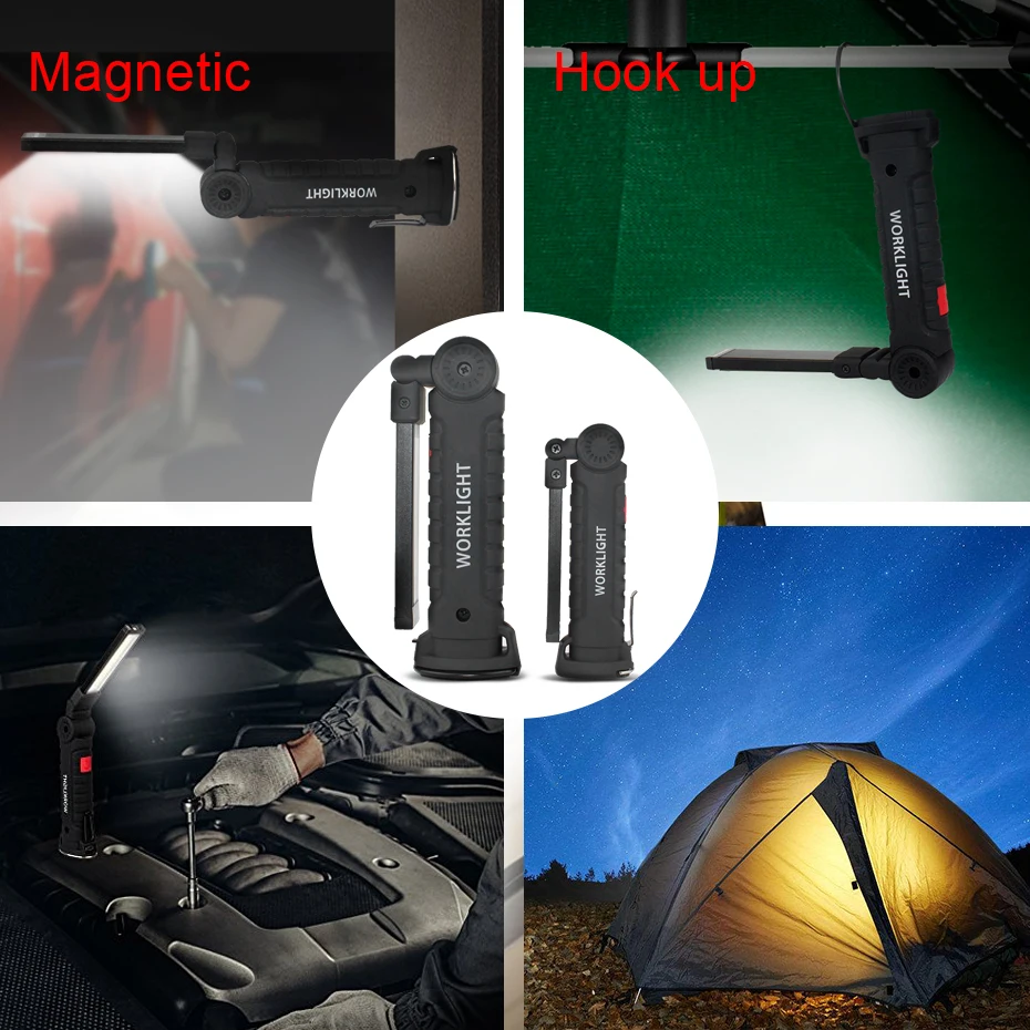Портативный светильник COB с 5 режимами работы USB-зарядка магнитный промышленный