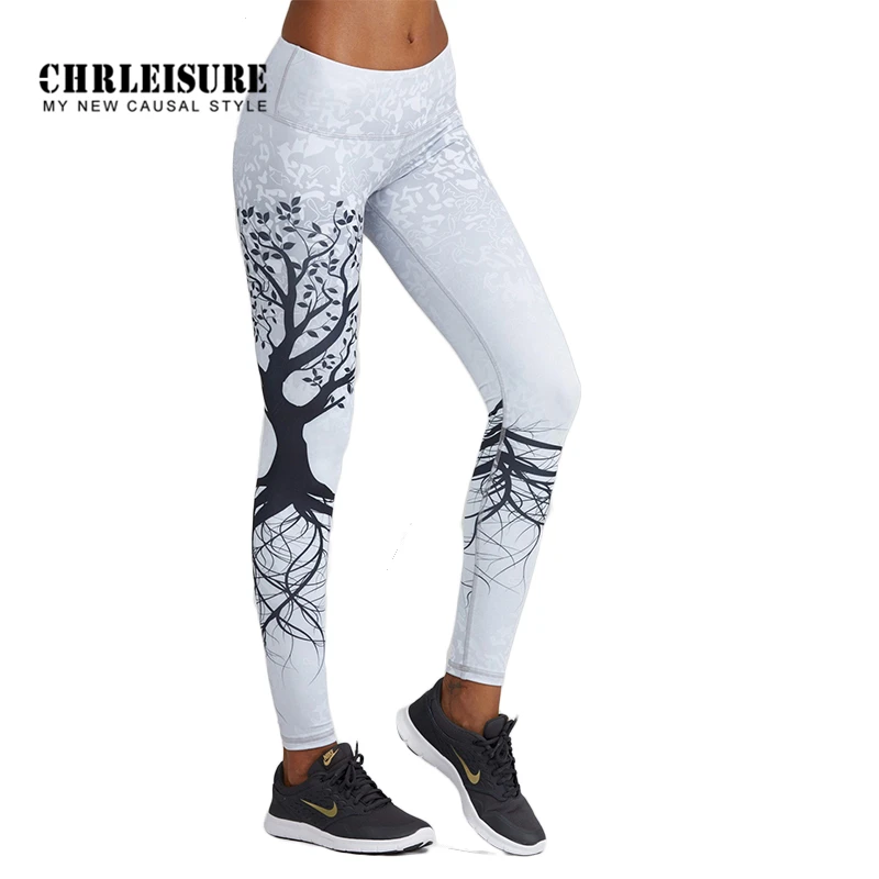 CHRLEISURE Леггинсы с принтом дерева спортивные женские фитнес леггинсы с высокой талией для спортзала штаны для йоги женские спортивные колготки Пуш-Ап бесшовные - Цвет: White