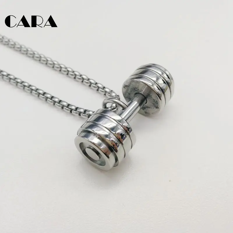 men fitness dumbell charm necklace gold color 70cm chain 316L stainless steel hip hop necklace jewelry pendant CAGF0221