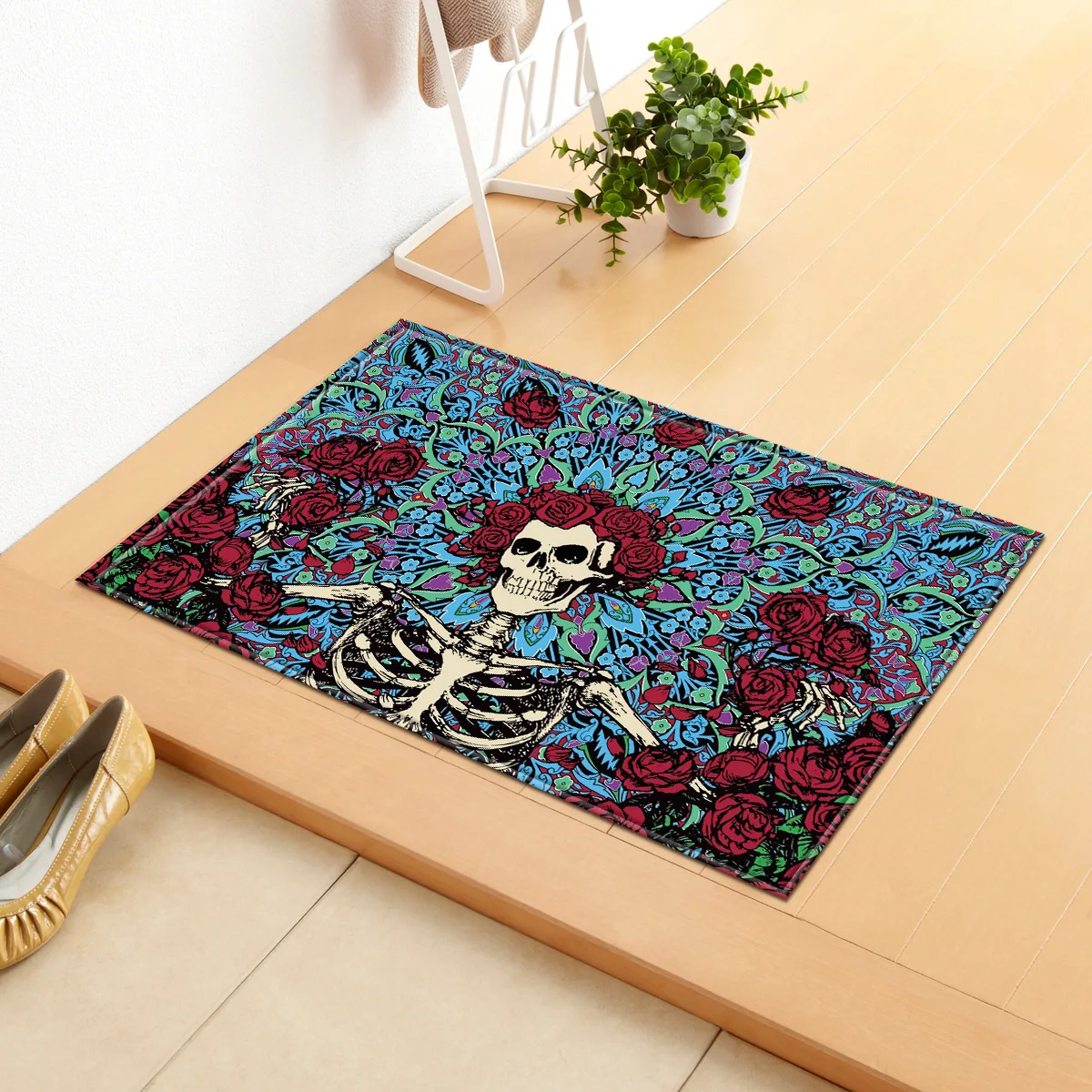 Zeegle Skull Printed Doormat Office Chair Floor Mats Hallway Rugs Anti-slip Bathroom Mats Kitchen Carpet Bedroom Bedside Rugs