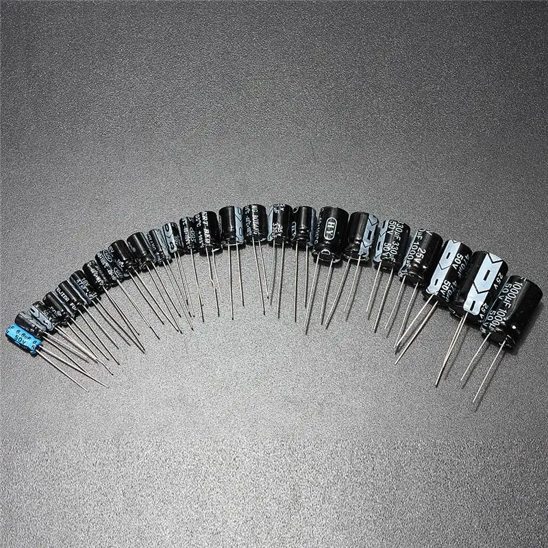 125pcs 1uF-2200uF 25V/50V 25Valuesx5Pcs Electrolytic Capacitors Assortment Kit Assorted Set | Электронные компоненты и