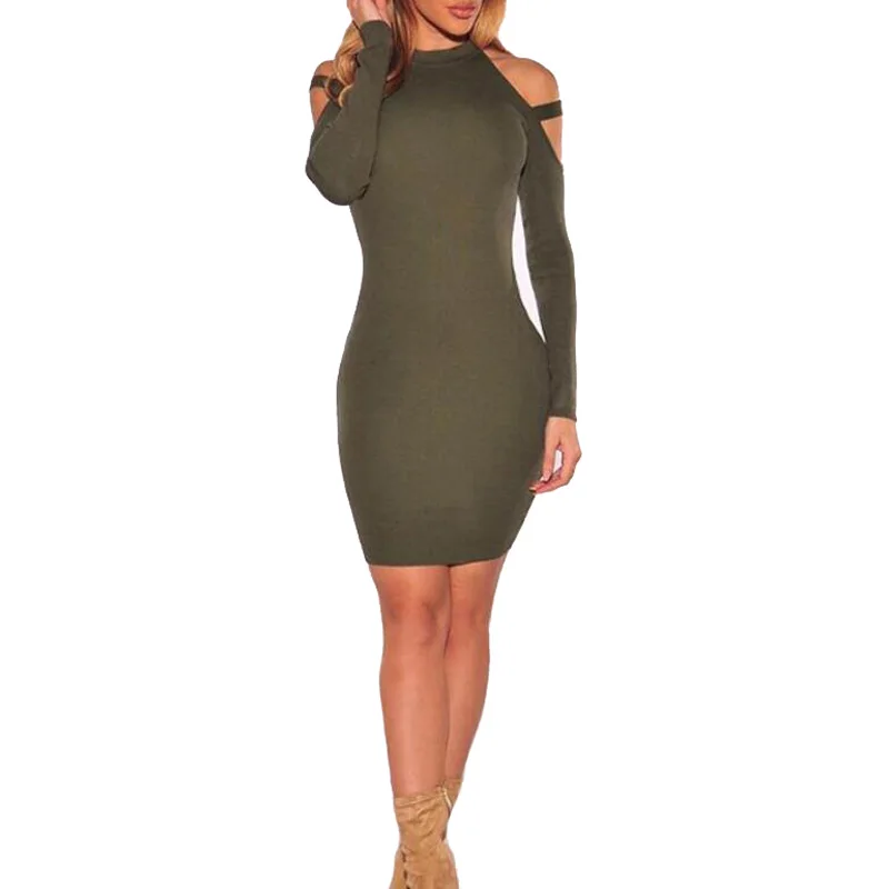 Зима Осень Женщины Платье Пакет Бедра До Колен С Плеча Полный Рукавом