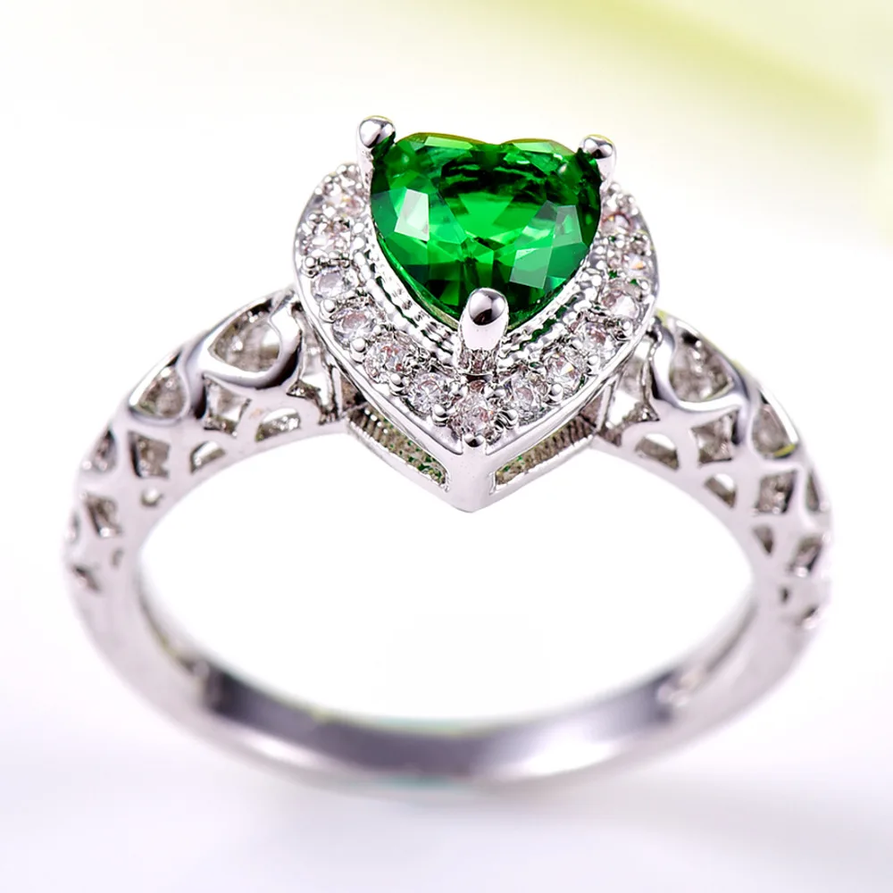 Lingmei свадебное помолвочное украшение с белым фианитом сердечно зеленое