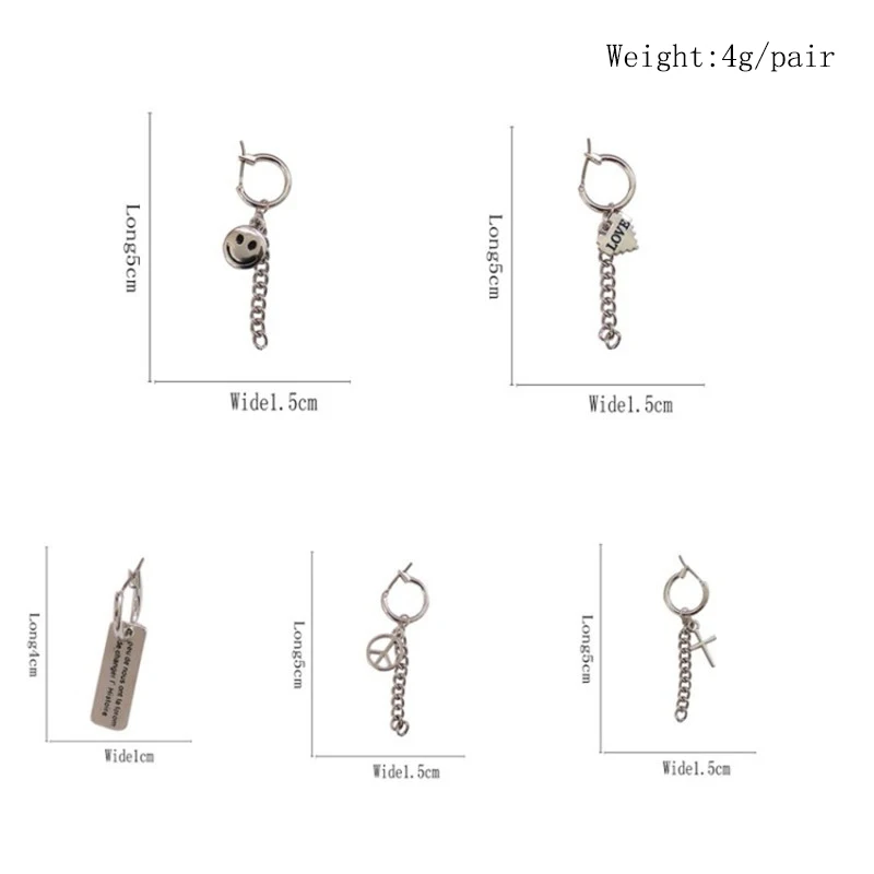 Простые и модные серьги панк хип хоп крест улыбка любовь/Сердце Тег кисточки