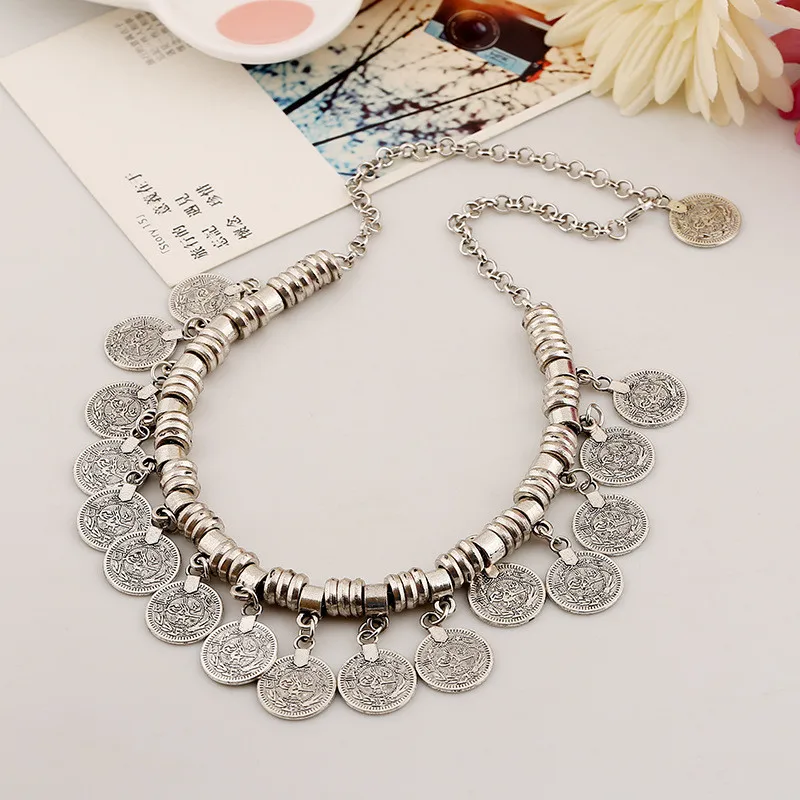 Женское колье чокер с кисточкой и монеткой в этническом стиле|jewelry charm necklace|jewelry