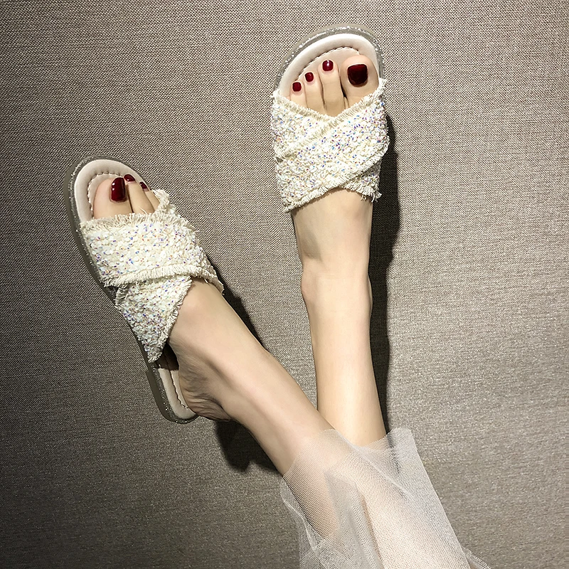 Женские шлепанцы с блестками BeautyFeet повседневные мягкие сланцы на плоской