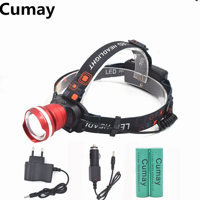 3800LM Zoom XML T6 светодиодный налобный фонарь для рыбалки + 2 аккумулятора 18650