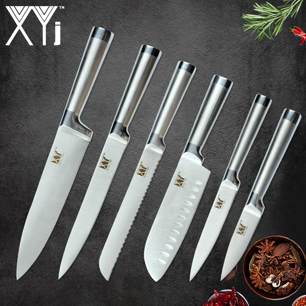 XYj Нержавеющая сталь Кухня ножи 3,5, 5,7, 8,8, на высоком каблуке 8 дюймов(углеродный острый нож шеф-повара нарезки хлеба Santoku нож для очистки овощей Ножи