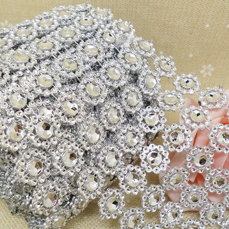 1 ярдов серебряные стразы ромашки цветок Алмазная сетка рождественские