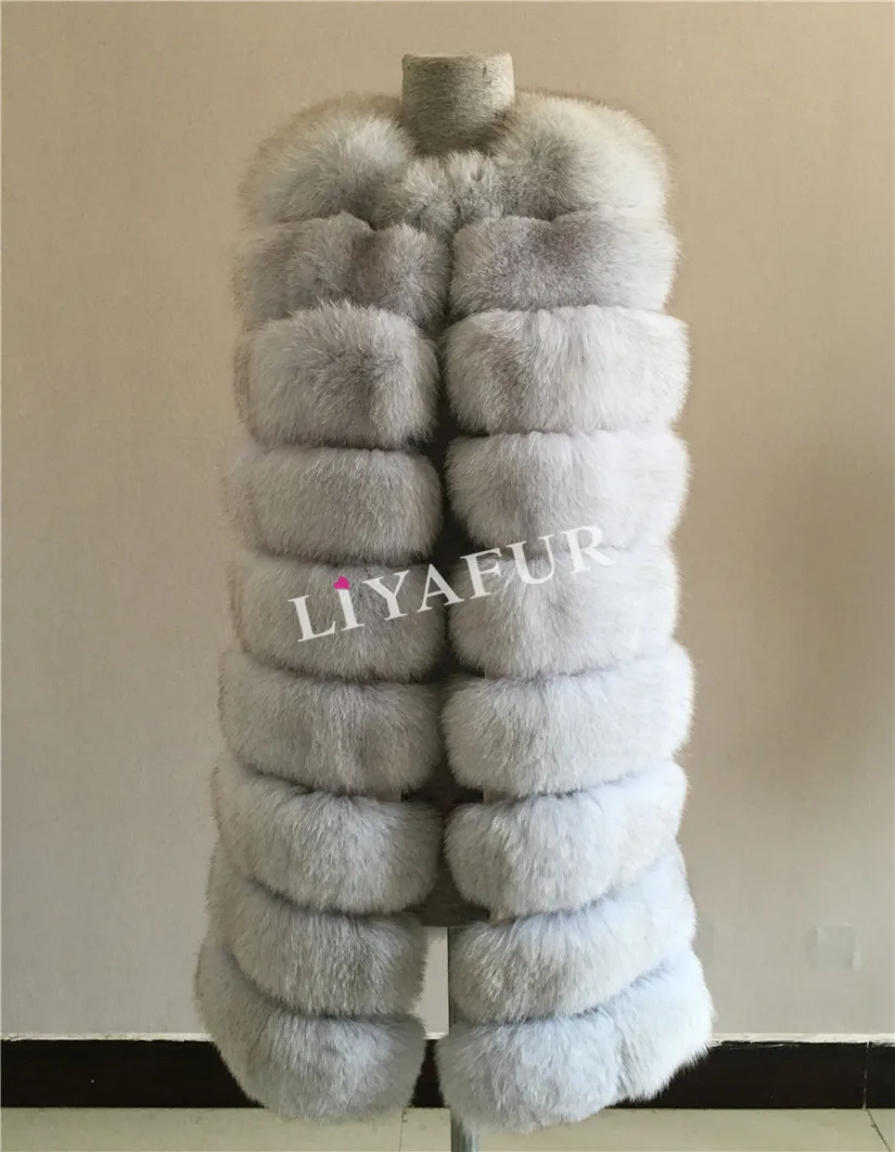 LIYAFUR натуральная толстый мех песца Длинный жилет для Для женщин без рукавов Модные пальто меховой жилет