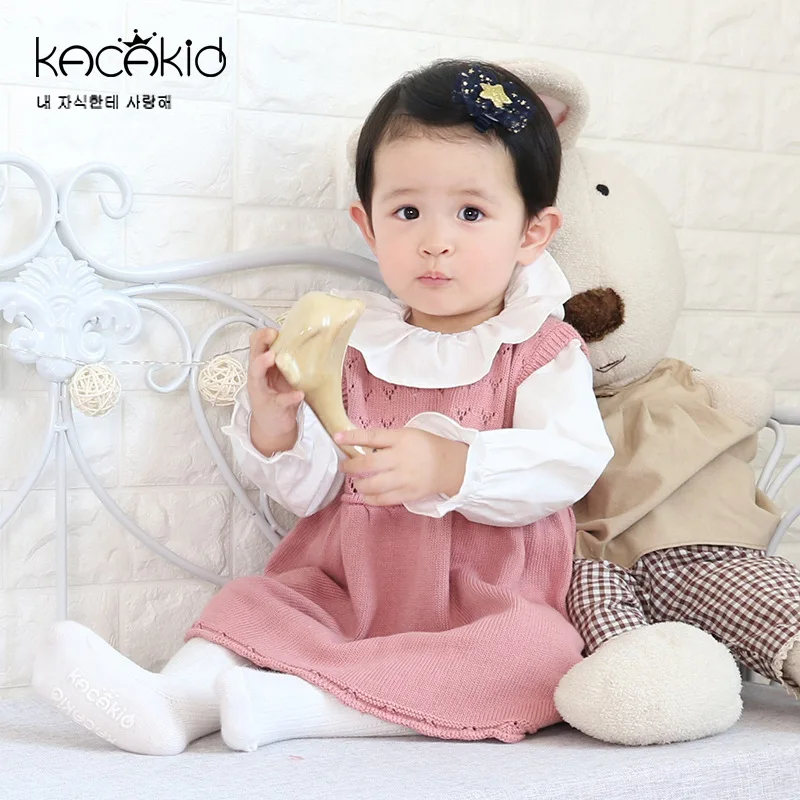 

KACAKID Baby Girl Dress Lolita Autumn Knitted Kids Children Baby Girls Dress Sleeveless Knitting Infants Baby Girls Dress ka3343