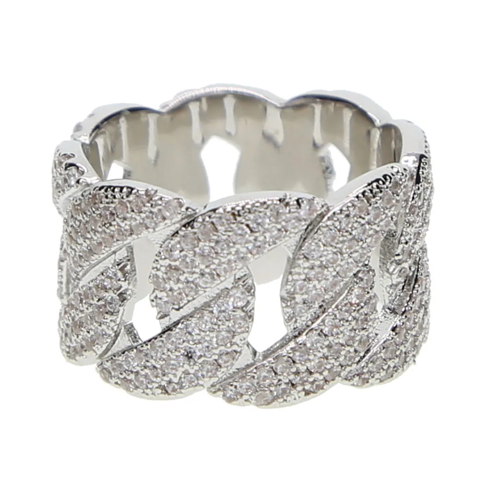 Sparking bling micro pave cz хип-хоп bling Rock для мужчин и мальчиков, Крутое обручальное кольцо на палец, кольцо в форме цепочки с кубинским звеном, в форме 7, 8, 9, 10