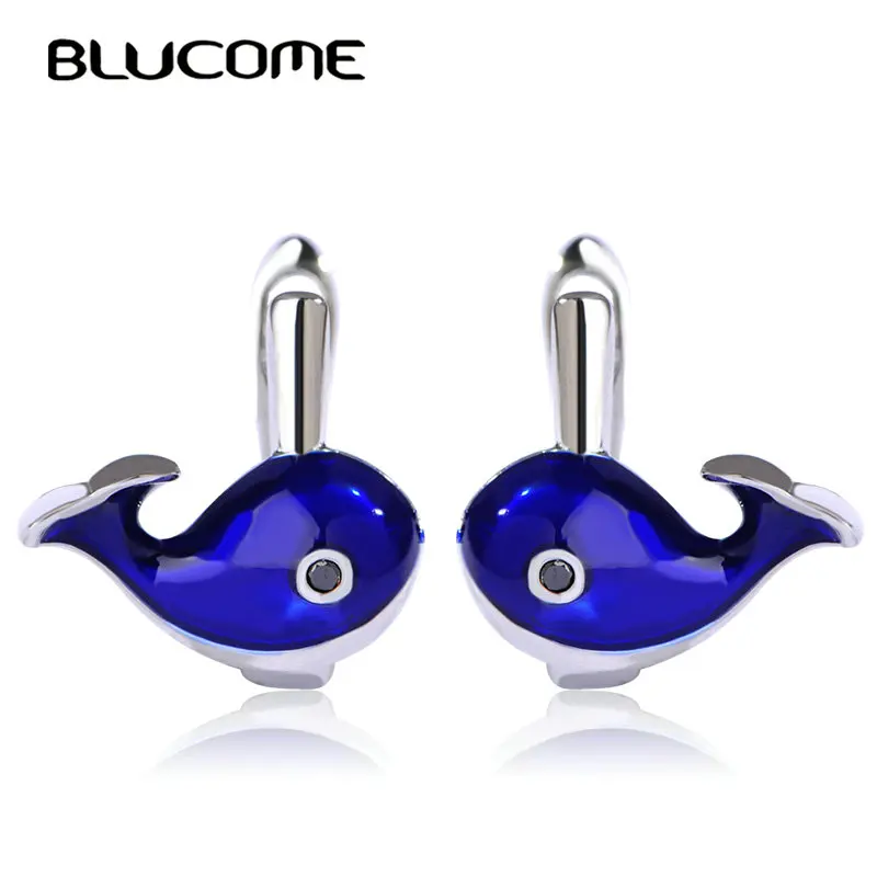 

Blucome Cute Blue Dolphin Enamel Stud Earrings Small Copper Rhinestones Earrings For Women Girls Wedding Party Jewelry Ear Pins