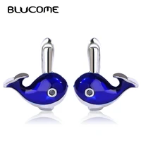 blucome cute blue dolphin enamel stud earrings small copper rhinestones earrings for women girls wedding party jewelry ear pins