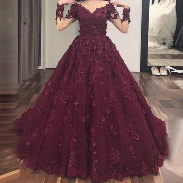 Boho Vestido De Noiva мусульманское свадебное платье бальное платье с длинными рукавами кружевные цветы Дубай арабское свадебное платье свадебные платья - Цвет: same as photo