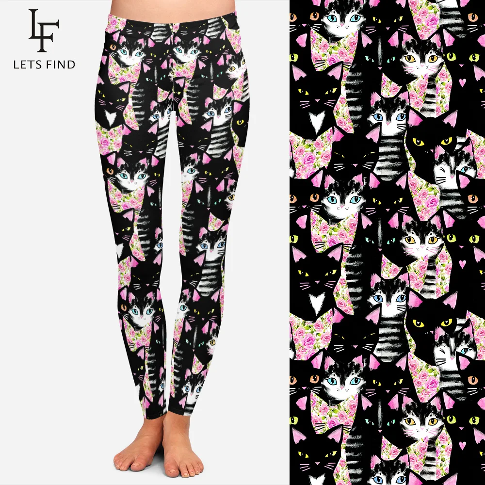 2019 Новая черная кошка леггинсы до середины талии для женщин большие размеры