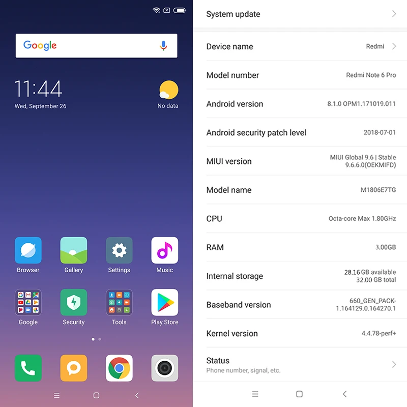 Глобальная версия Xiaomi Redmi Note 6 Pro 3GB 32GB 26 "19:9 полный экран 1080P двойная камера