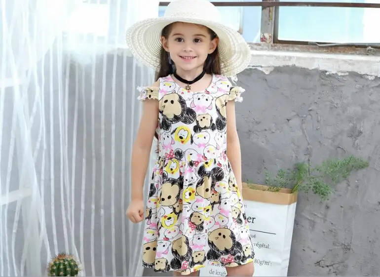 Little Girls Cartoon Print Dresses Summer Baby Girl Dress Cotton Casual Kids Clothes Children Clothing Size 2 3 4 5 6 years | Детская