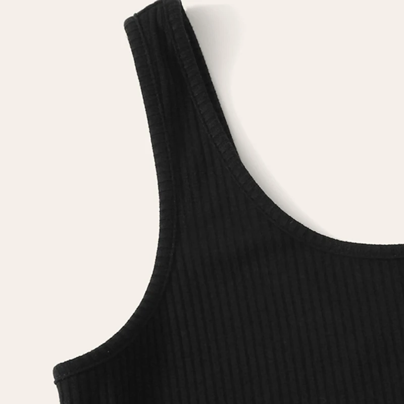 SHEIN черный однотонный ребристый вязаный на пуговицах спереди Повседневный купальник для бассейна для женщин Лето Без Рукавов облегающие джинсы до пояса Laies боди