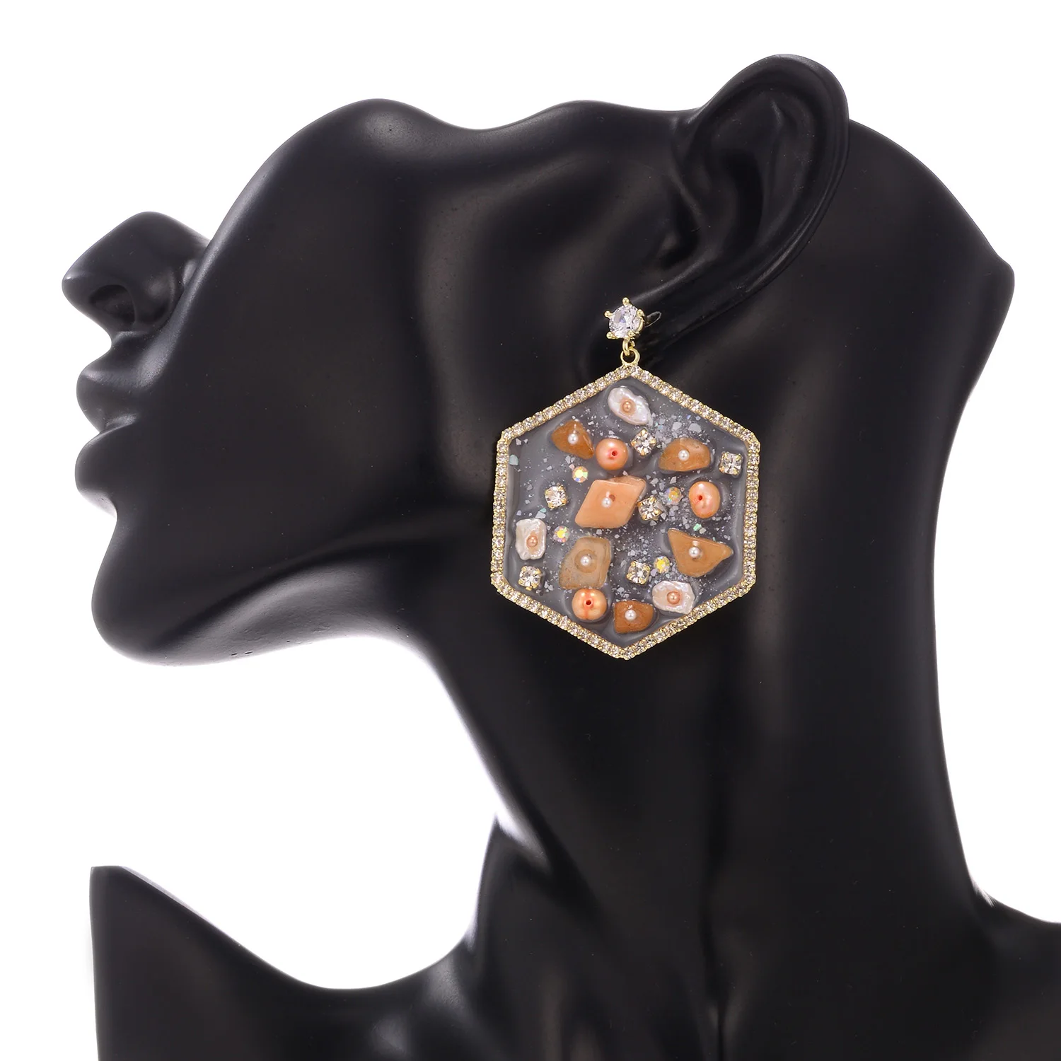 Hexagon Orange Stone Drop Earrings For Women New Copper Crystal Pearl Earring Fashion Jewelry pendientes mujer 2020 D20 | Украшения и