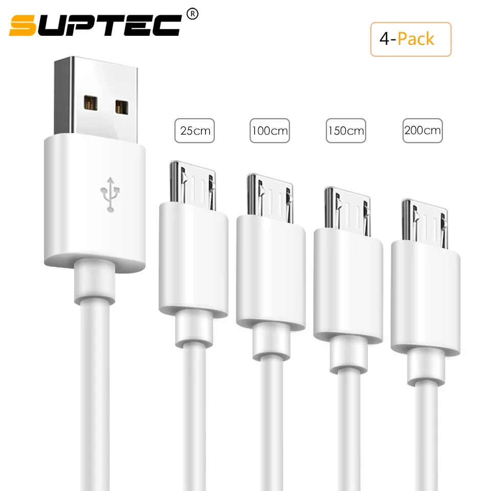 Кабель Micro USB SUPTEC (4 упаковки) usb кабель для синхронизации данных и зарядки Samsung A5 J7 S7