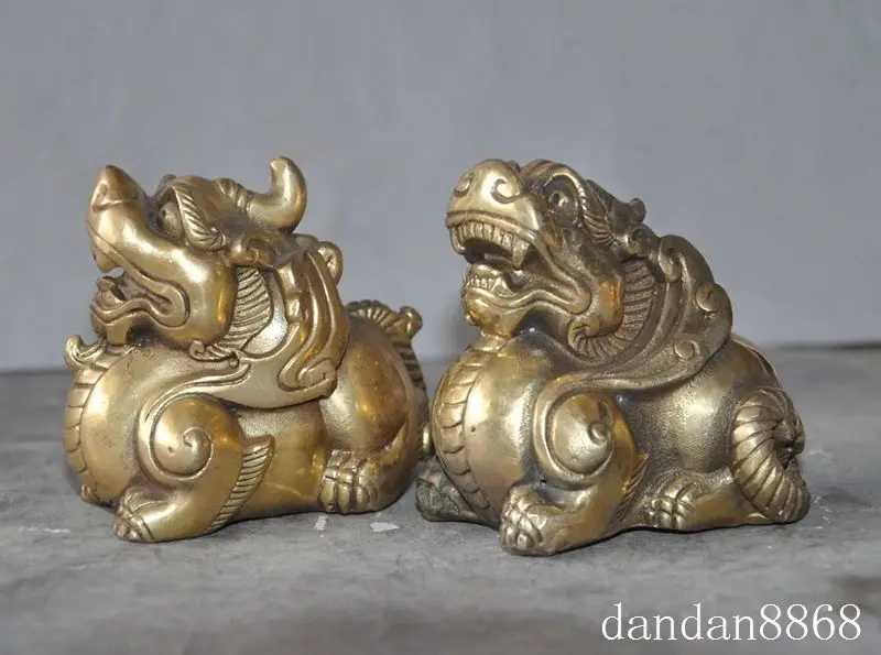 

Christmas china chinese fengshui brass Evil spirits unicorn Brave troops Pixiu statue pair Halloween