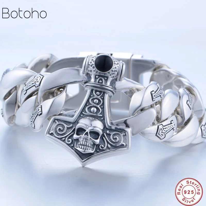 

2019 Solid 925 sterling Silver men's shield skull bracelet link Punk Rock Vintage Biker Jewelry Handmade collection bracelet