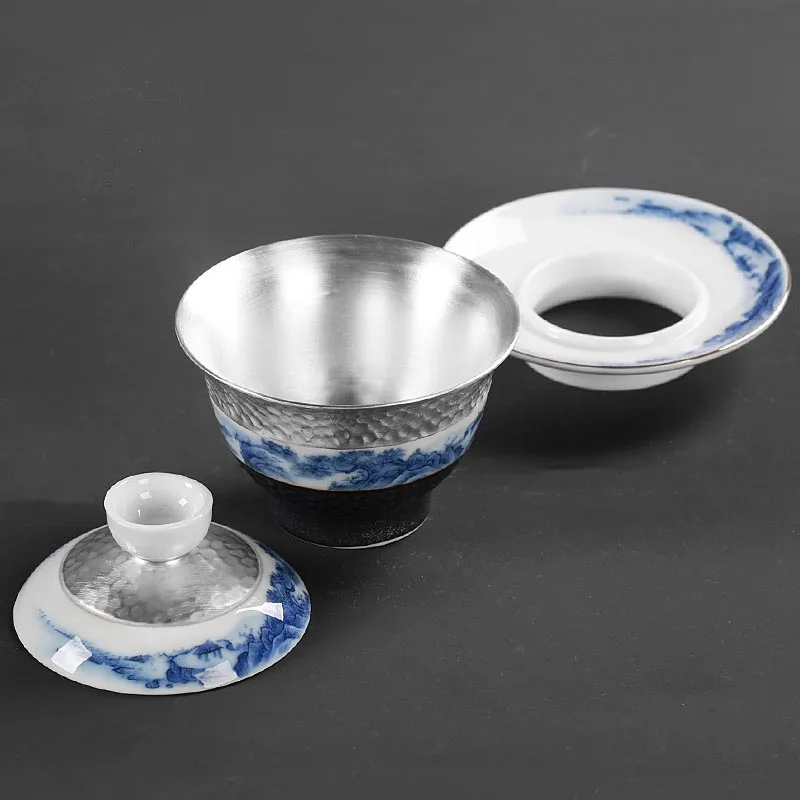160 мл серебро Gaiwan Цзиндэчжэнь фарфор расписанный вручную чай миска с крышкой