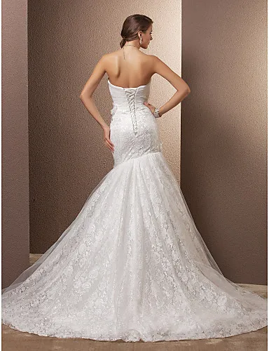 Новое Прибытие Кружева Русалка Свадебные Платья 2016 Милая Бисером Vestido Де Noiva Sereia