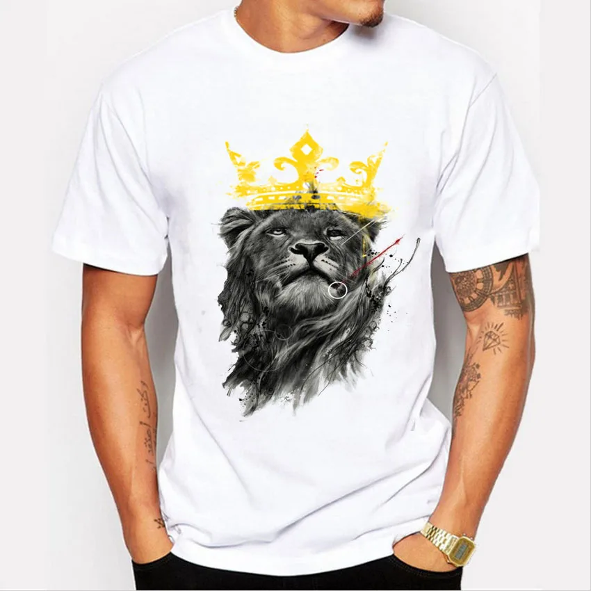 Мода 2017 г. Король Лев Футболка короткий рукав животных с принтом Для мужчин Лето