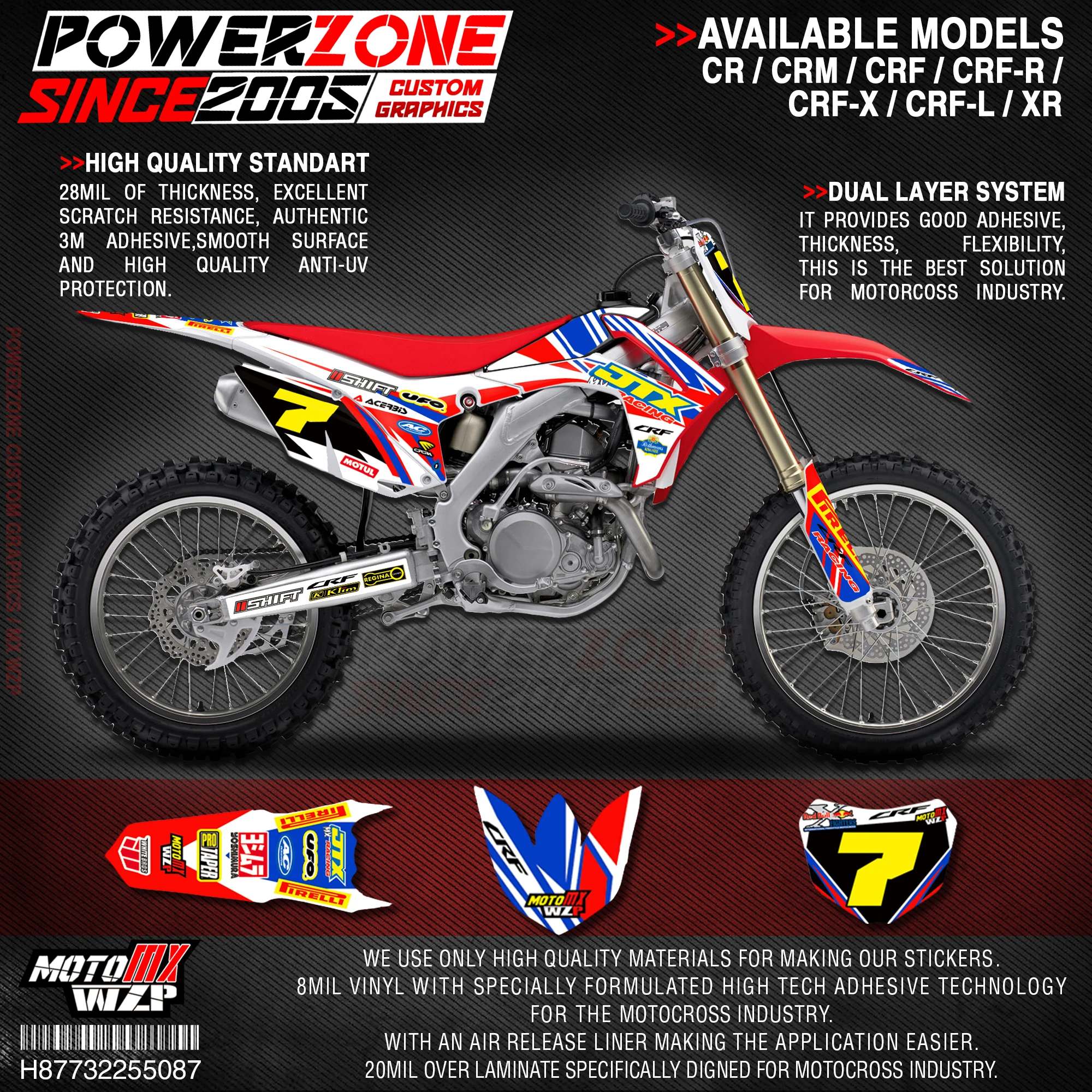 Персонализированные графические фоны PowerZone Team наклейки 3M Набор наклеек для HONDA