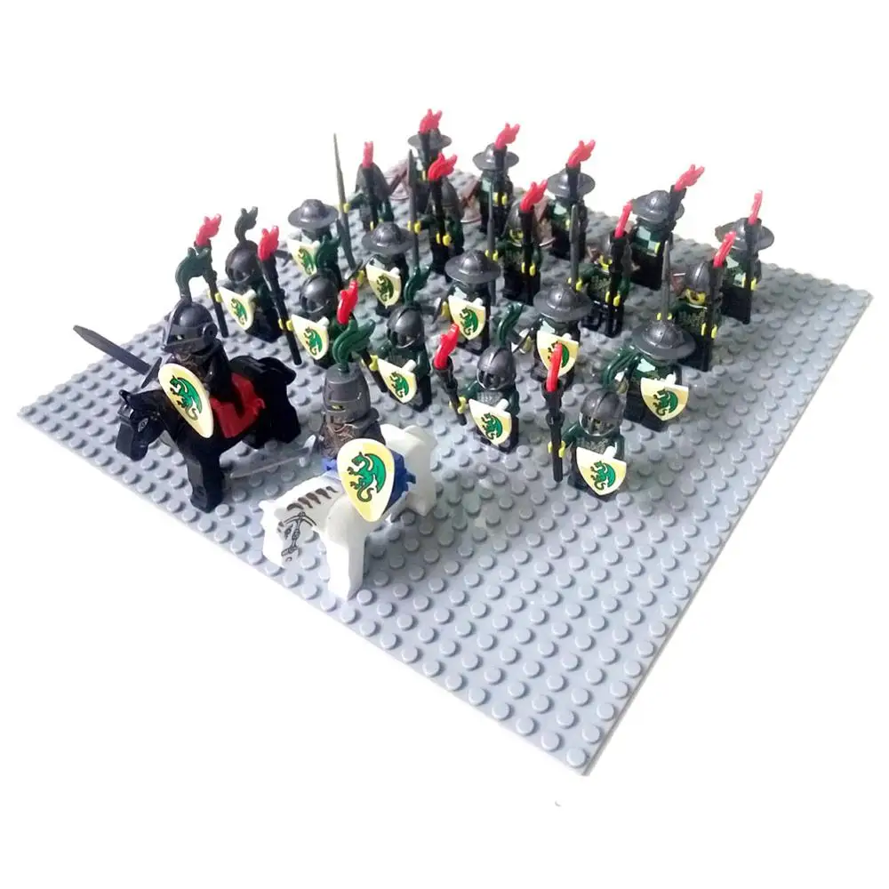 24pcs Green Dragon 24 шт. Драгунский замок злой рыцарь Серебряный ястреб Рыцари боевой конь римская кавалерия Воин Строительный блок мини-фигурка - Цвет: 24pcs Green Dragon