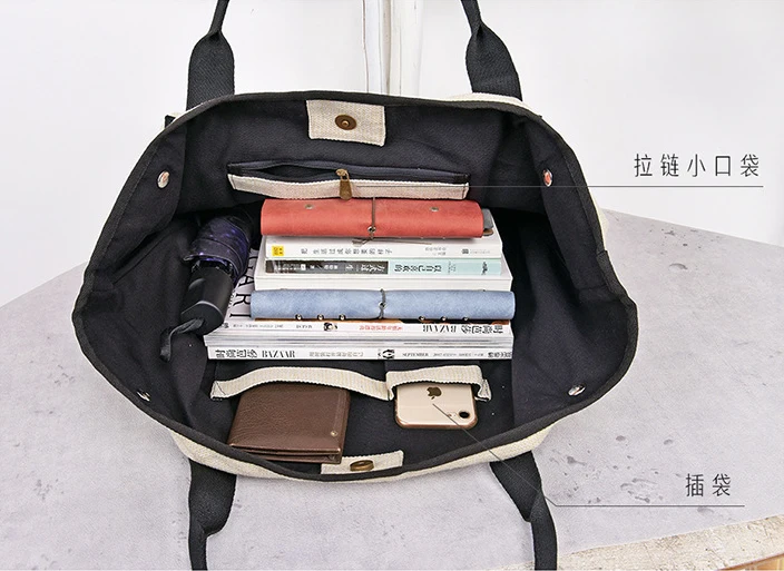 Свободный хлопковый топ-ручка сумка женская Повседневная Большая Ёмкость