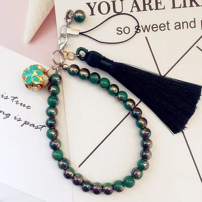 Original design Tassel Mobile phone lanyard short U disk camera rope bead mobile chain hanging wrist wallet pendant female | Мобильные