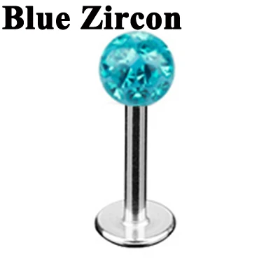 Blue Zircon 1 шт. хирургическая сталь кристалл Лабрет губы шпилька красочные Ferido мяч эпоксидный CZ драгоценный камень шарик уха хряща трагус Шпилька-Сережка для пирсинга 16 г - Окраска металла: Blue Zircon