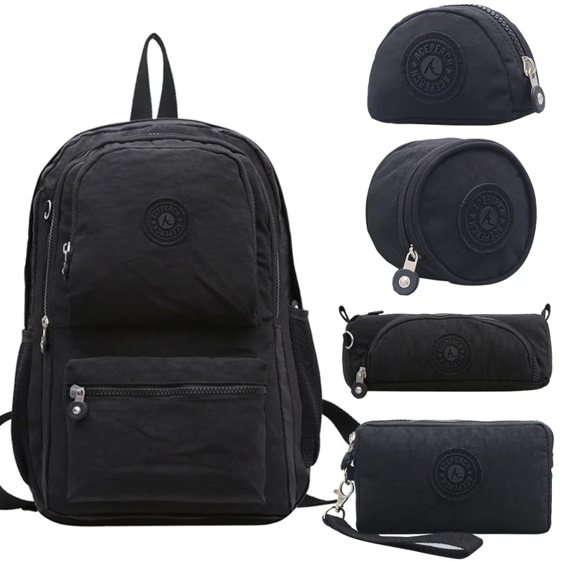 5pcs black ACEPERCH женские оригинальные рюкзаки Mochila Mujer Escolar Feminina, школьная сумка для девочки-подростка, нейлоновый Водонепроницаемый женский рюкзак - Цвет: 5pcs black