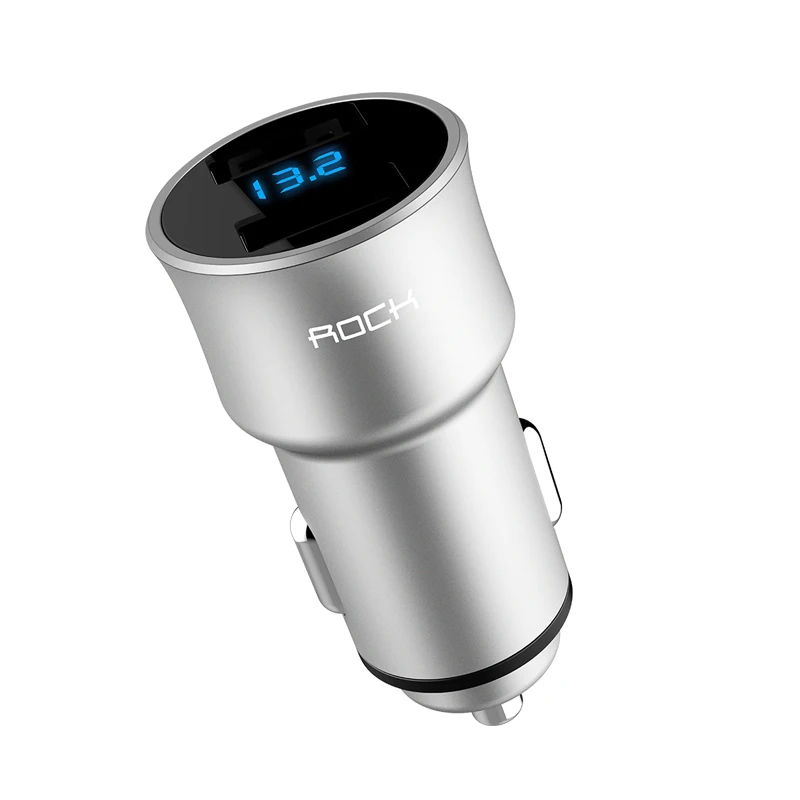 Автомобильное зарядное устройство ROCK H2 Dual USB, цифровой светодиодный дисплей, 5 В/3,4 А, быстрая зарядка, мониторинг напряжения, зарядное устройство для iPhone 6, 7, samsung, S8 Plus - Тип штекера: Silvery