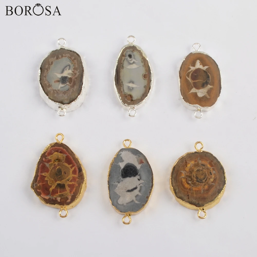 BOROSA 5 шт. Позолоченные натуральные окаменелости соединители драгоценных камней