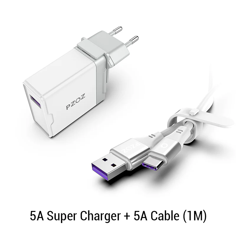 charger and 5A cable PZOZ 5A супер зарядное устройство ЕС Подключите адаптер для huawei P20 p10 mate 20 pro 10 lite Honor quick charge зарядное устройство USB 5В/4.5A перегружать - Тип штекера: charger and 5A cable