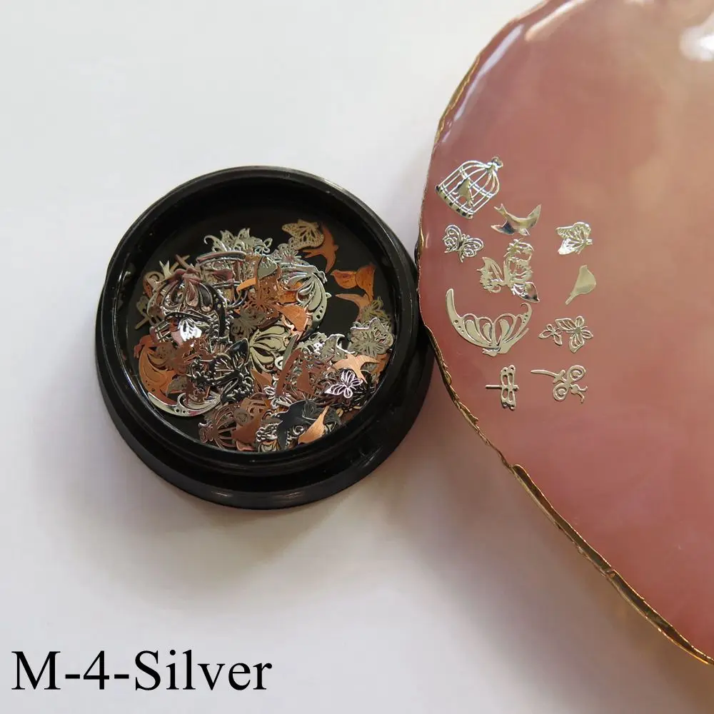 M-4-Silver 1Jar дизайн ногтей смешать различные металлические наклейки в баночки зодиака Снежинка Рождество Хэллоуин серии мультфильм M1-M9 - Цвет: M-4-Silver