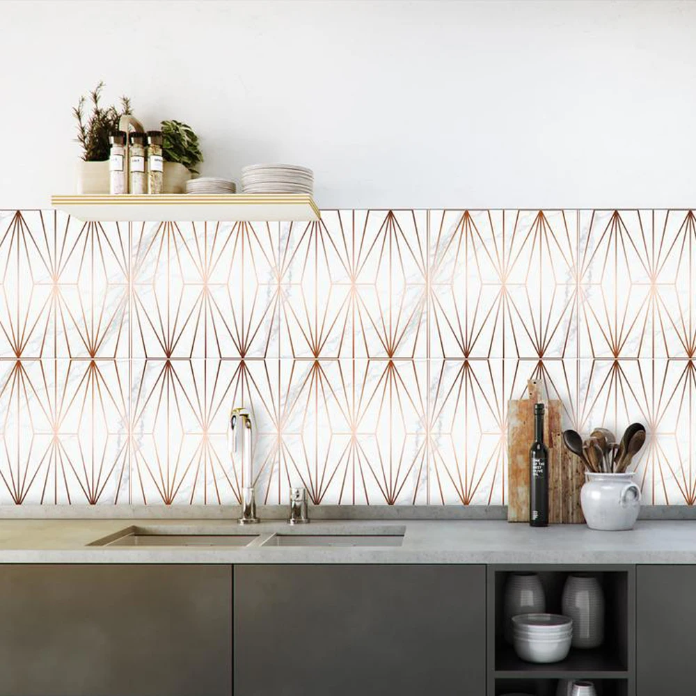 

Geometric metal texture line tile stickers waterproof wear-resistant marble light luxury floor stickers matte stickers