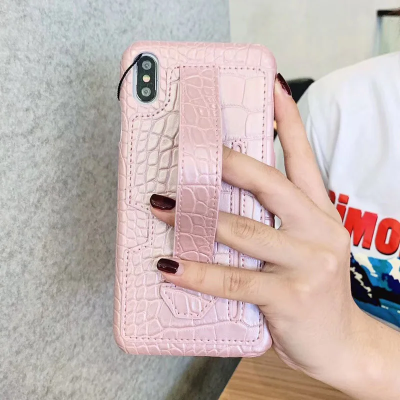 Pink Для iPhone 11 Pro Xs Max Xr Роскошный чехол из крокодиловой змеиной кожи со слотом для карт из искусственной кожи для iPhone 6 6s 7 8 Plus X - Цвет: Pink