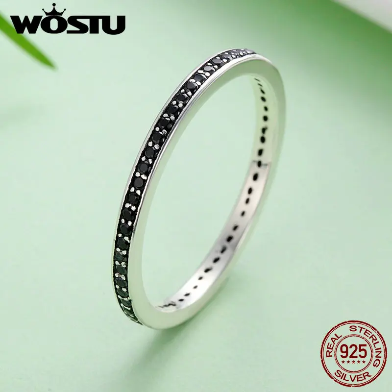 WOSTU подлинные 925 пробы серебряные кольца для пальцев с черным CZ для женщин модные украшения Прекрасный подарок CQR114
